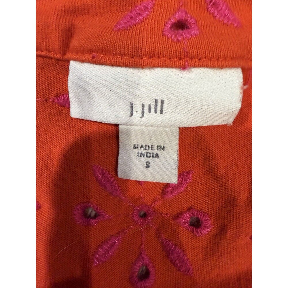 J Jill Womens Tunic Top Orange Pink Eyelet 3/4 Sleeves Cotton V Neck Blouse S - Picture 5 of 7